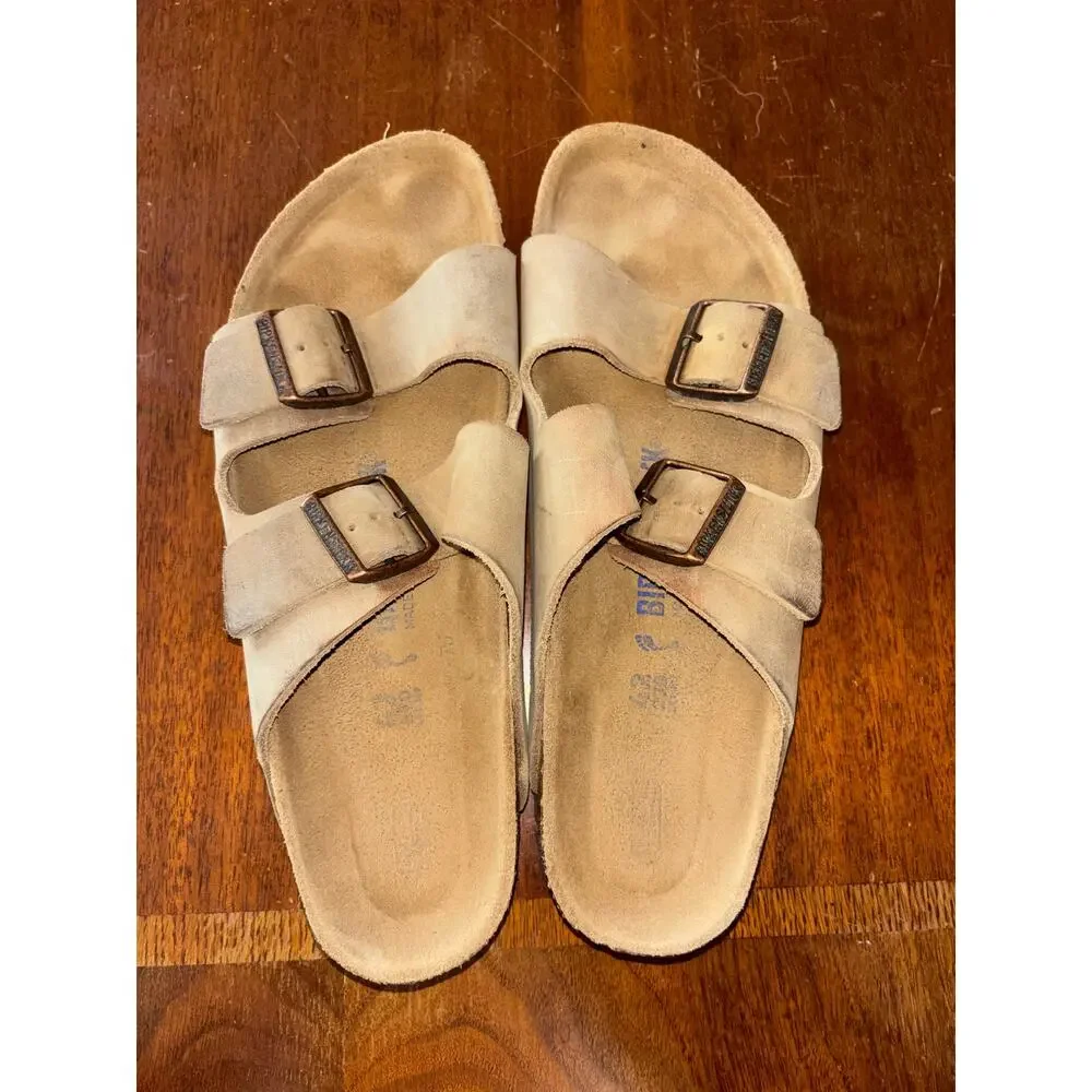 Birkenstock Arizona taupe suede slide-on sandals (size 42/women’s 11)